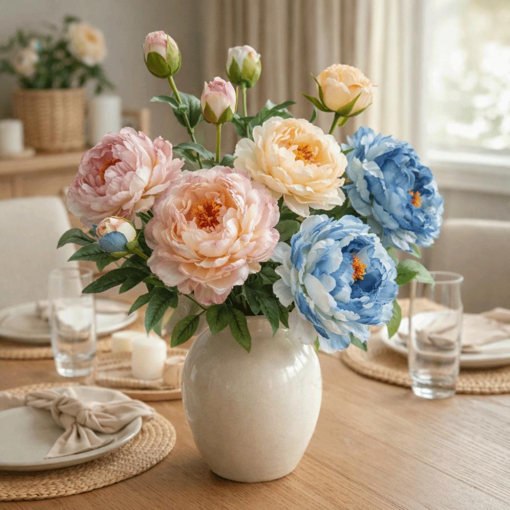 2 Heads Silk Peony Fake Flowers Silk Cloth Fake Flowers Bouquet  Table Centerpiece