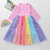 Rainbow Mesh Long Sleeve Dress for Girls - Autumn/Winter Princess Skirt