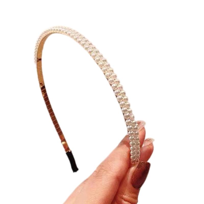 Korean Styles Acrylic Rhinestones Hairband With Faux Pearls Decoration Secure Grip Lightweight For Prom Event