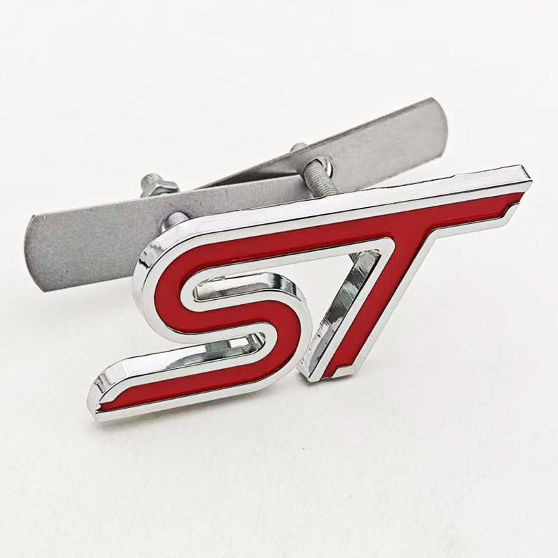 XXUI3 3D Metal Styling ST Logo Car Front Grille Badge Rear Trunk Emblem For Ford Focus Edge Explorer Mondeo Fiesta Escape Accessories