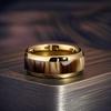 With Brown Abalone Shell Inlay Rings Trendy 8mm Gold Color Men Stainless Steel Ring for Men Women Wedding Jewelry Drop Shipping