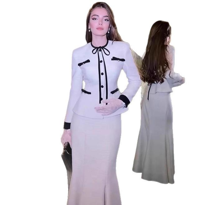 

2025 European Evening Gown V-neck Button Suit Set XL слоновая кость/белый
