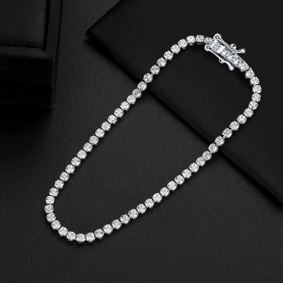 Authentic 925 Sterling Silver Tennis Bracelet Clear Cubic Zirconia Silver Bangle Girls Party Jewelry Hand Chain Sb61