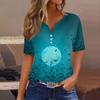 Women's T Shirt Halloween Print Button Short Sleeve Daily Weekend Fashion Basic V- Neck Regular Top