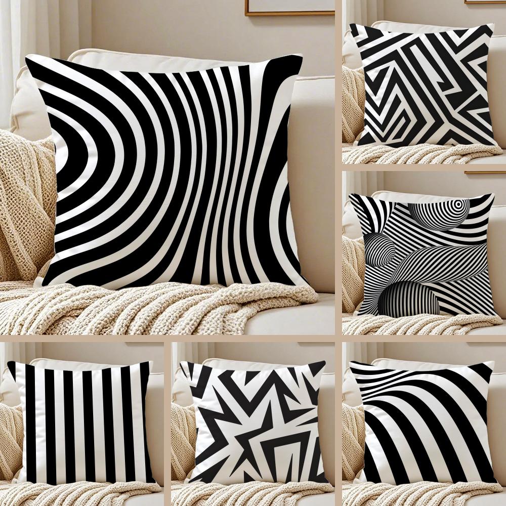 Minimalist Black and White Geometric Lines Cushion Cover Pillowcase Antidustmite Living Room Sofa Decor Cushion Room