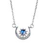 Collana con Ciondolo in Argento Sterling 925 Placcato Oro Pietra di Luna per Donne: Sole, Luna, Stelle. Semplice Collana Clavicola Stile Foresta.