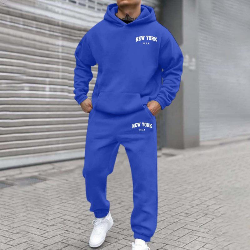 Trendy Unisex Plus Velvet Hooded Sweatshirt Set