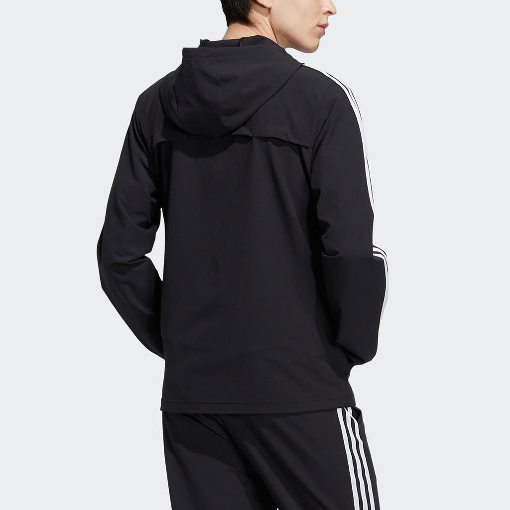 Adidas Neo Casual Sports Striped Hooded Windbreaker Jacket Men Outerwear Black H14196