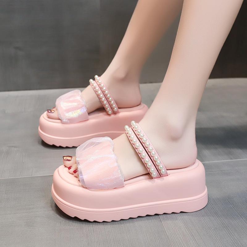 fashion Summer High Platform Women Sandals Slip-On 7 CM Wedges Bling Shoes Fashion 2024 Outside Chunky Sandals Beach Casual Slides Woman