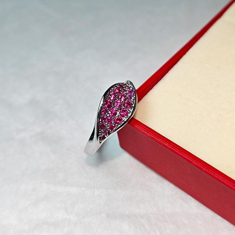 Gradual Change Set With Diamond Purple Gas Donglai Complex Ring Women'S Unique Pomegranate Rose Red Green Ring