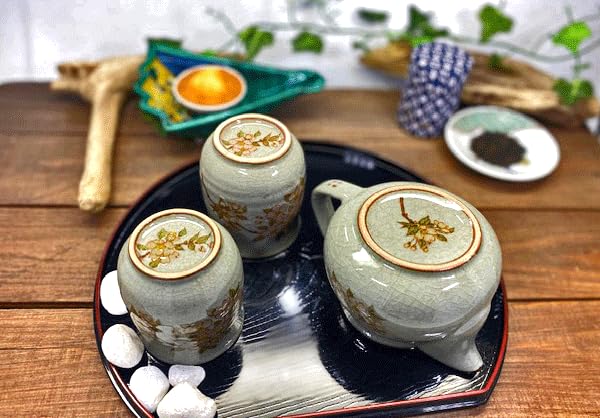 Hyakukaen Kutani Tea Set Large Weeping Cherry Blossom Design 350ml Ceramic Teapot (3-Piece Set) - (Backside Picture) -