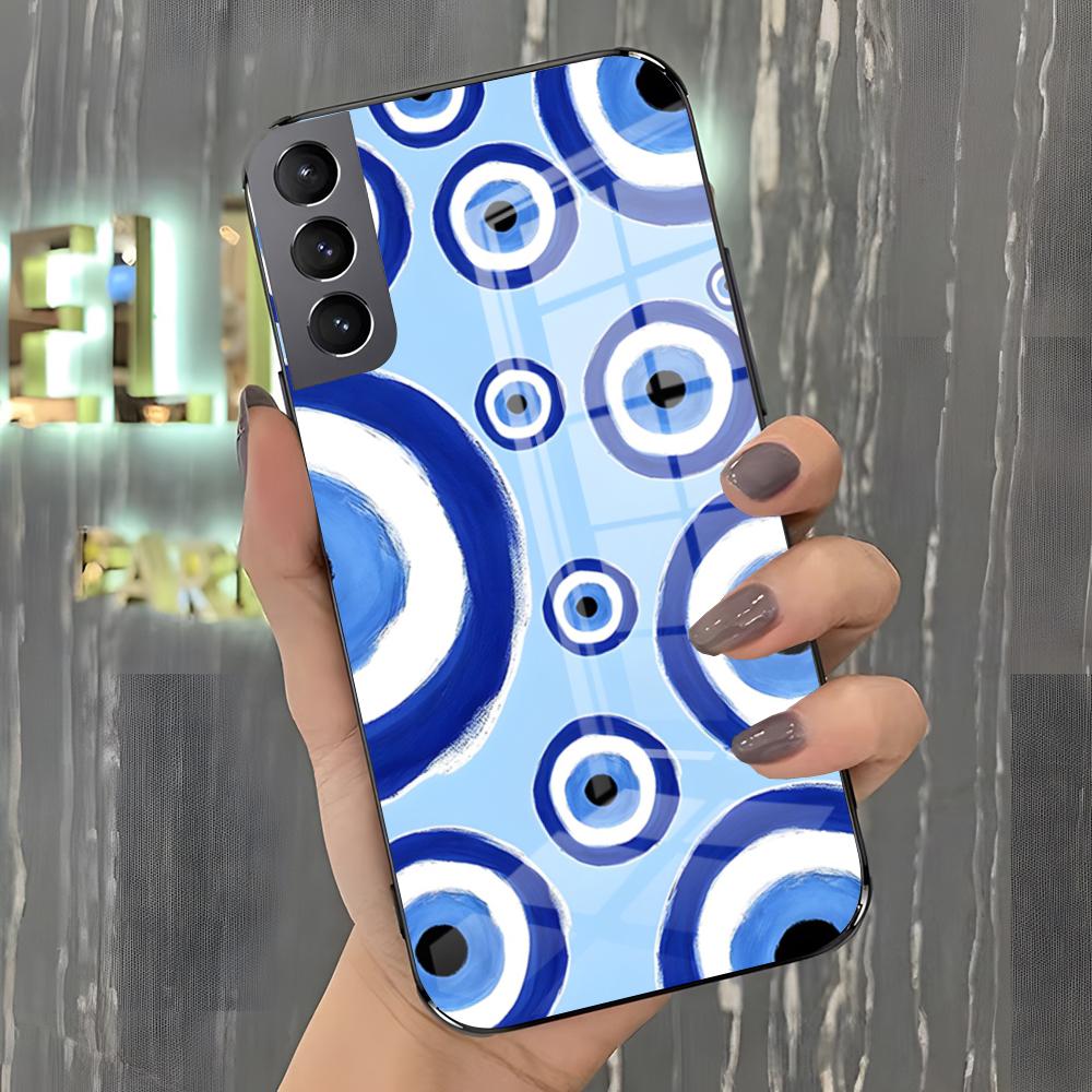 Cute Blue Evil Eye Phone Case For Samsung S26 S25 Plus S20 S20 Plus S22 Ultra S23 FE S21 Plus S21 Ultra Glass Cover