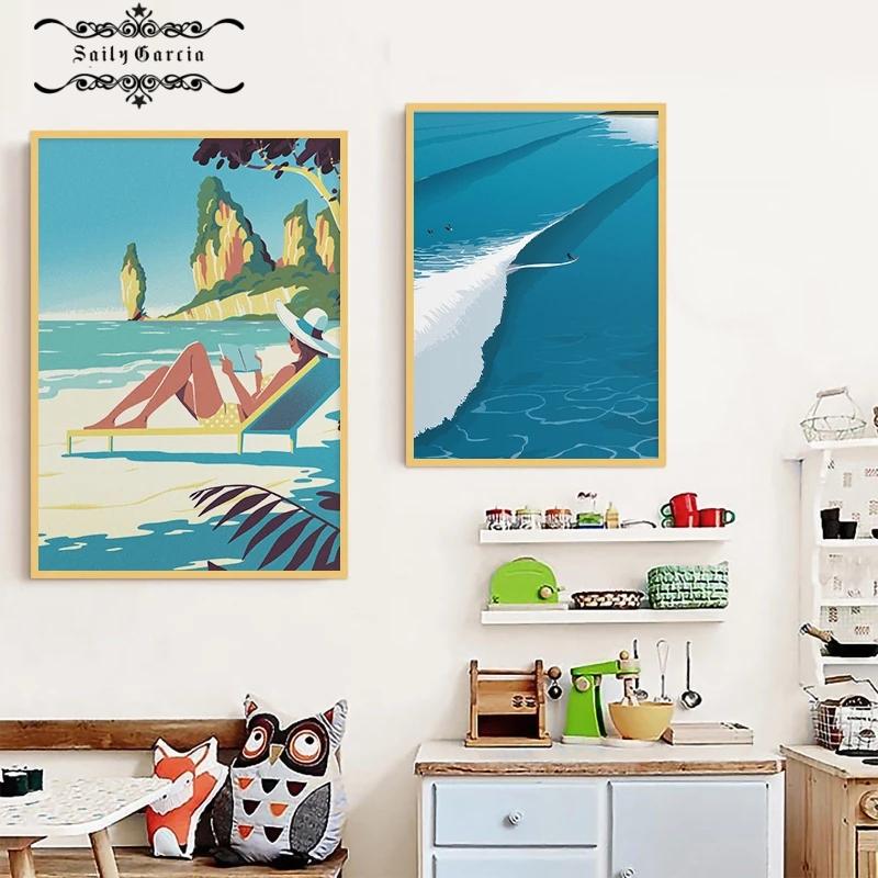 Urlaub Reise Seascape Strand Wellen Leinwand Malerei Anime Poster und Druck Wand Kunst Bild Modern für Wohnzimmer Wohnkultur
