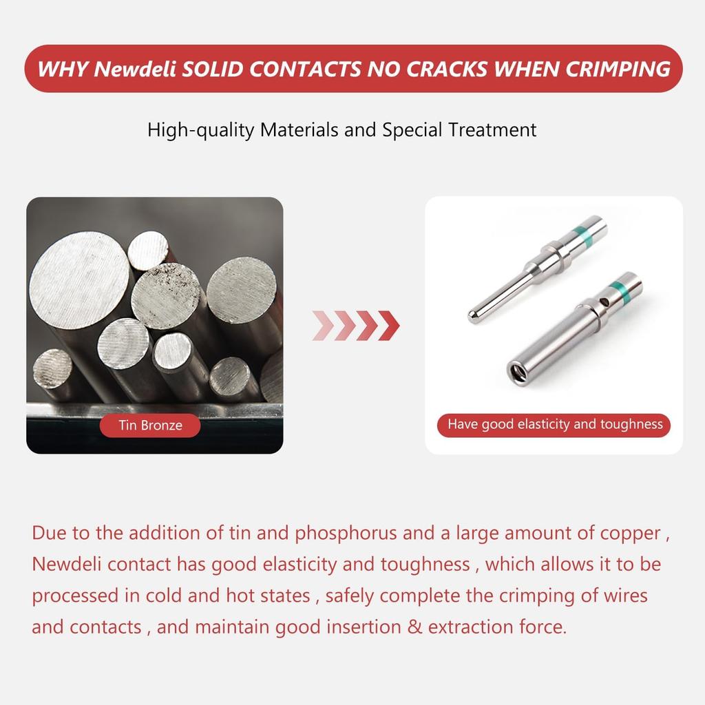 Newdeli 50 Pairs Deutsch Pin Connector Kit Size 16 Solid Contacts DT Series Connector, Common Contacts Automotive Terminals, Ni Plating Pin And