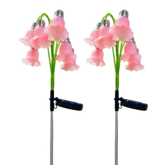 Flower Shaped Garden Light Fixtures 6 Head Lily Solar Light, IP44 Waterproof of The Valley Stakes Stake Lamp for Yard Patio, Outdoor Pathway Landscape