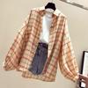 Camicia a quadri a maniche lunghe da donna, giacca estiva ampia, protezione solare, top da donna, camicia stile pigro