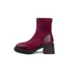 Fashion Suede Short Boots for Women Winter Thick Heel Square Toe Slimming and Elastic Boots New Red Xiuhe Wedding Shoes High Heels Women