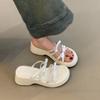 Small thick-soled heightened one-word slippers, women's gentle and sweet bow open-toed wearing cool slippers