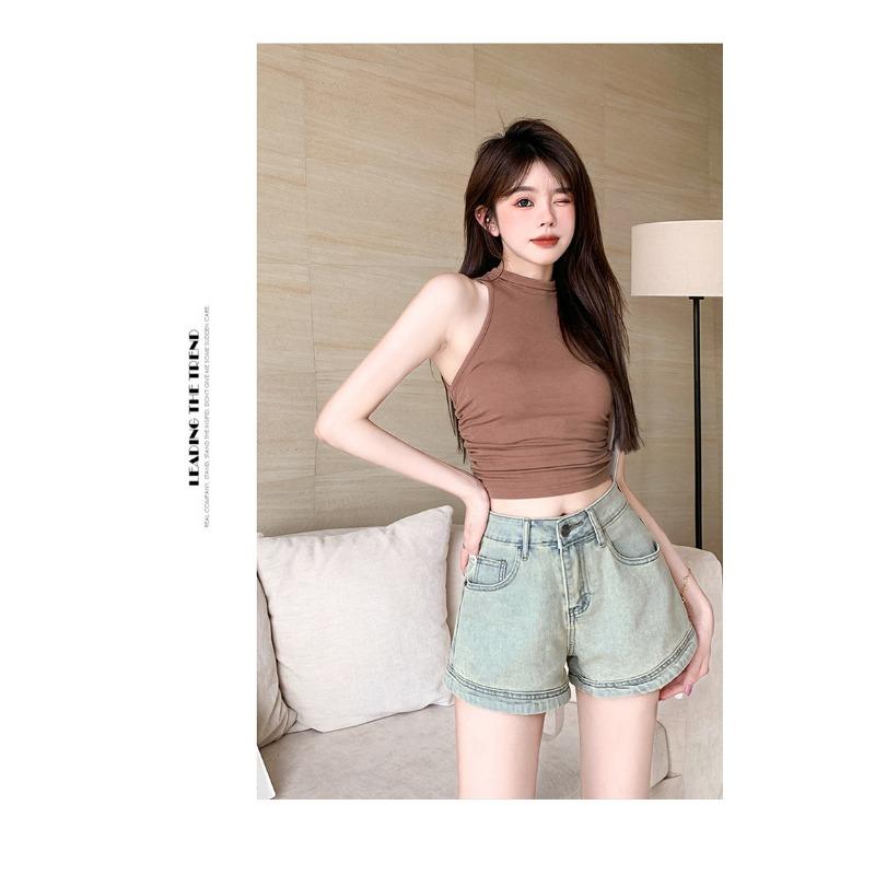 Vintage Spice Denim Shorts Women's Summer High-waisted A-line Skinny Stretch Hot Pants