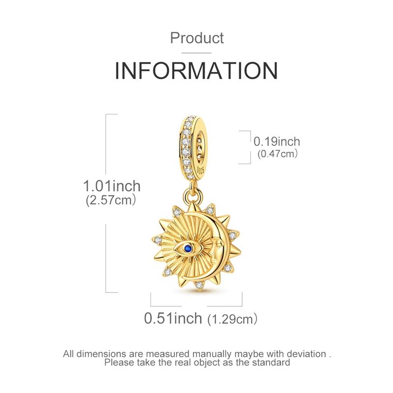 Original 925 Sterling Silver Charms Rotatable Blue Eye Golden Sun Moon Pendant Fit Original Bracelet For Women DIY Jewelry Gift