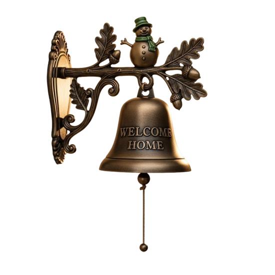 Rustic Metal Welcome Bell Christmas Wall Mounted Door Bell Vintage Dinner Bell for Outdoor Front Door Porch Home Decor