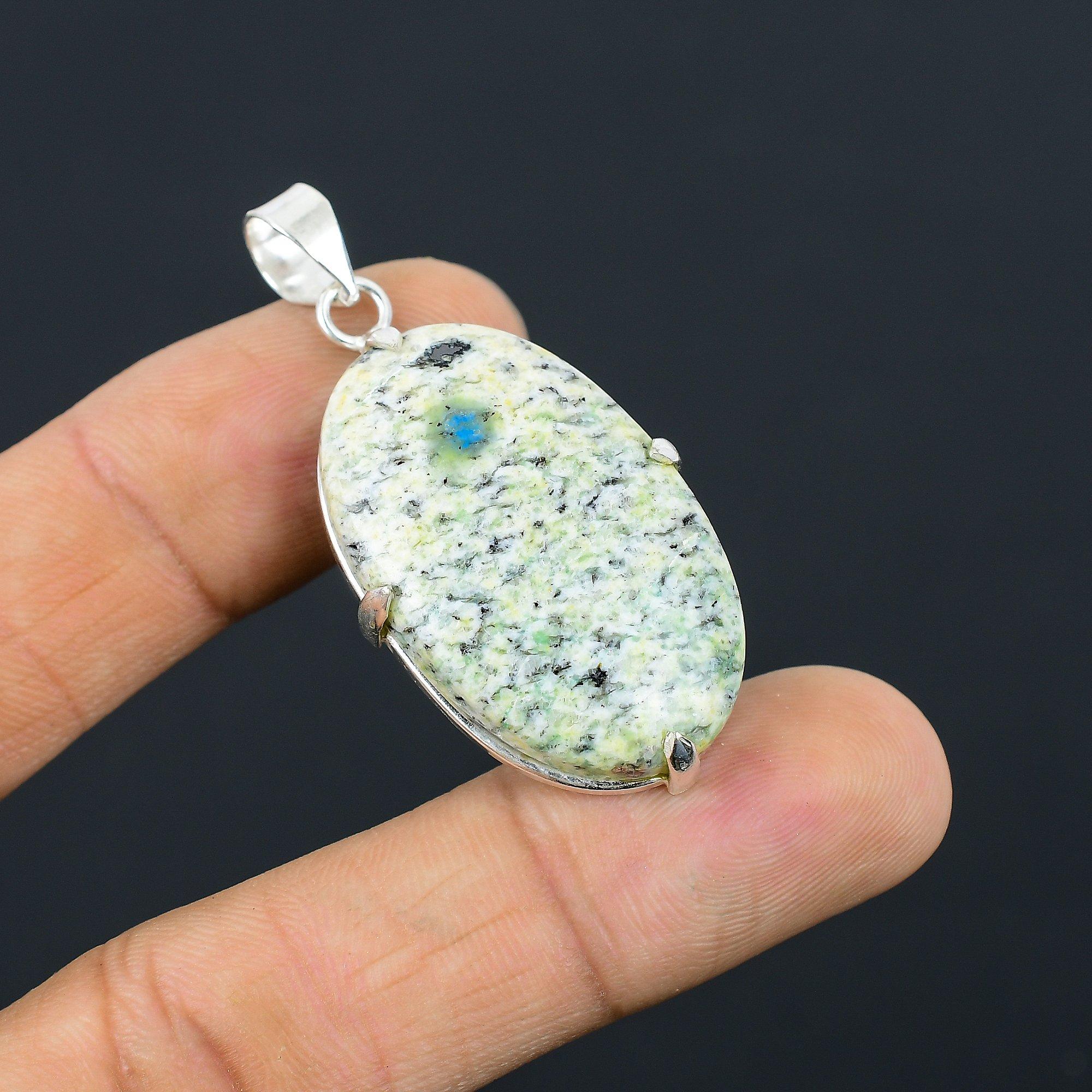 Daughters Day Sale K2 Jasper Gemstone 925 Silver Sister Bezel Art Deco Pendant