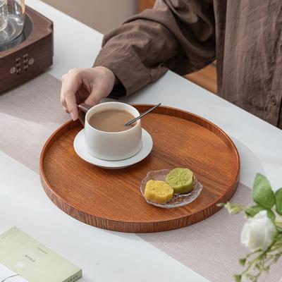 Multifunctional Round Wood Serving Tray Natural Handmade Decorative Tray Simple Snack Plate Home Decor