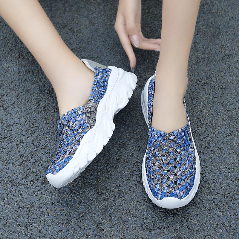 Summer Moccasin Pink Beach Walking Shoes Women Multicolor Casual Weave Slip on Braided Elevator Sneakers Plus Size