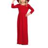 Girls Solid Color Round Neck Long Sleeved Dresses Large Hem Child Long Section Long Dress