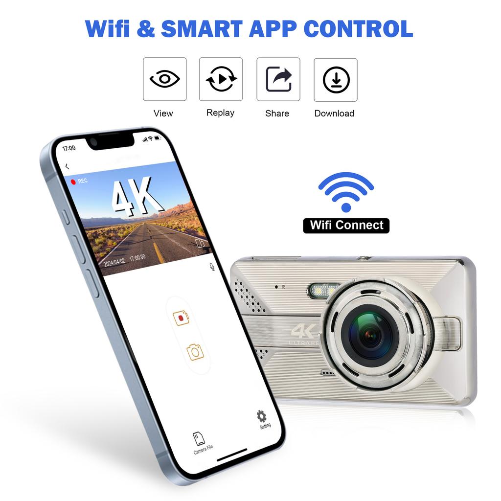 4K High-Definition-Fahrtenrekorder WIFI Drahtlose Mobiltelefonverbindung Auto Dual Lens 4-Zoll-Recorder