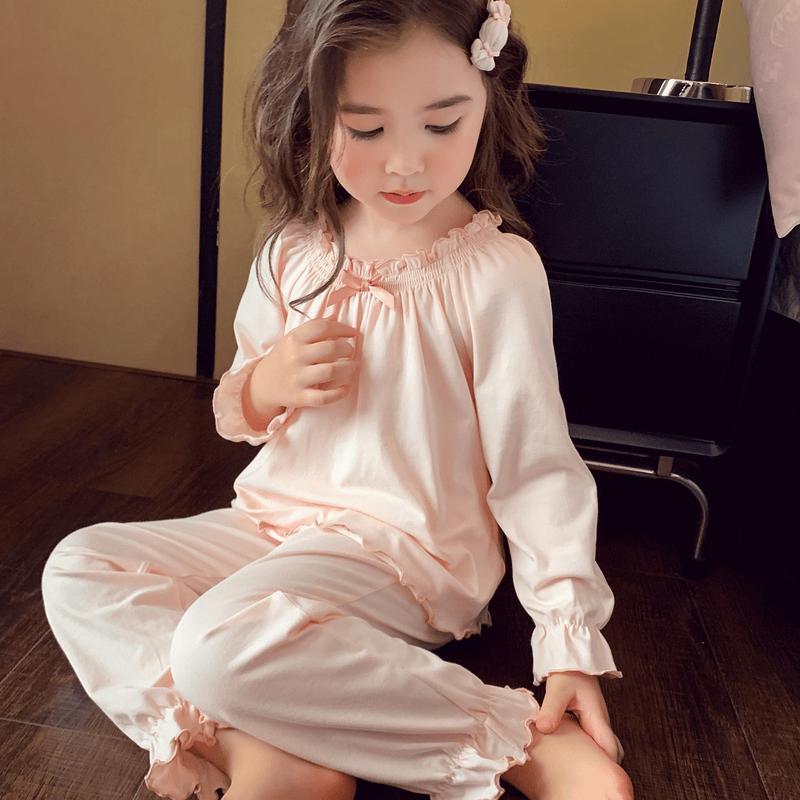 MIMIHELLO Girls  Solid Color Long Sleeve Pajama Set 120cm