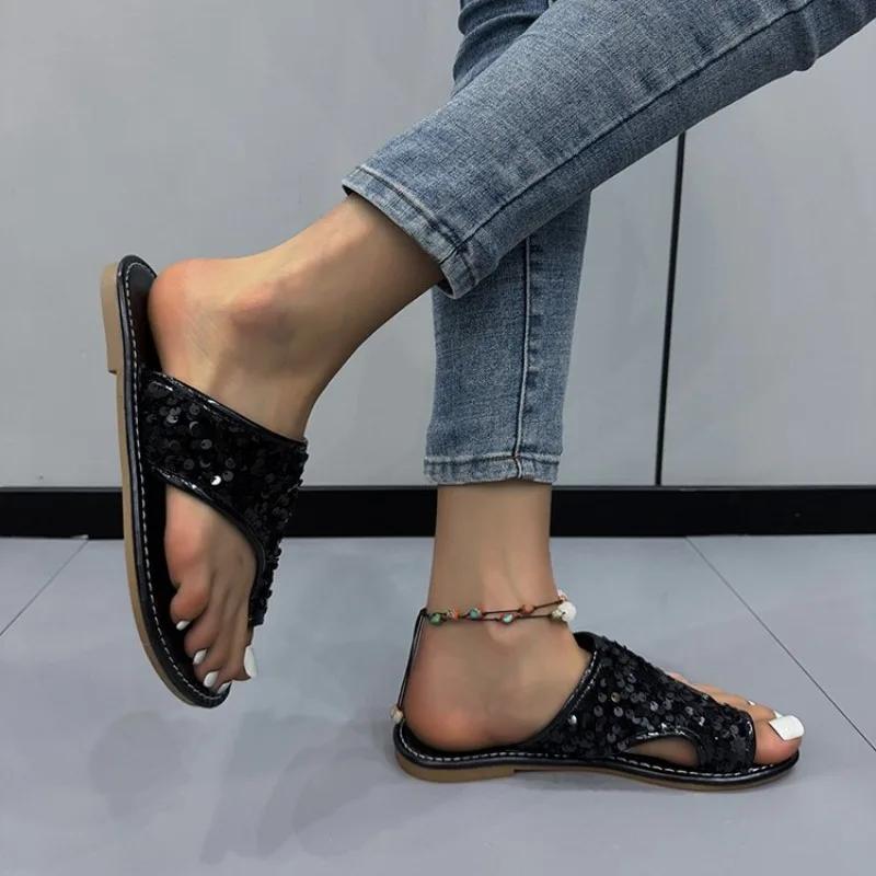 Pantofole da Donna Esterno Casual Spiaggia Scarpe da Donna Estate Nuove Ballerine Infradito Sandali da Passeggio Infradito ad Anello Roma Fibbia Signore