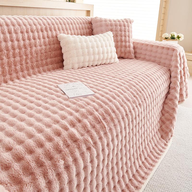 

Плюшевое полотенце для дивана, подушка для дивана, утолщенный нескользящий чехол для дивана, зимний теплый чехол для дивана, чехол 185*145 розовый