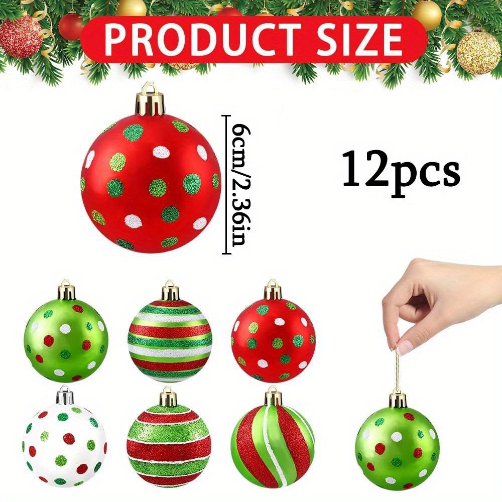 12 Stück Weihnachtskugeln Ornament Glitzernde Hängende Weihnachtskugeln zur Baumdekoration Wirbel Zuckerstange Elfenkugeln Rot Grün Kunststoff Weihnachtskugeln