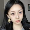 Retro Rhombus Metal Earrings Exaggerated Square Tassels Eardrops Golden Dangle Earrings  Women