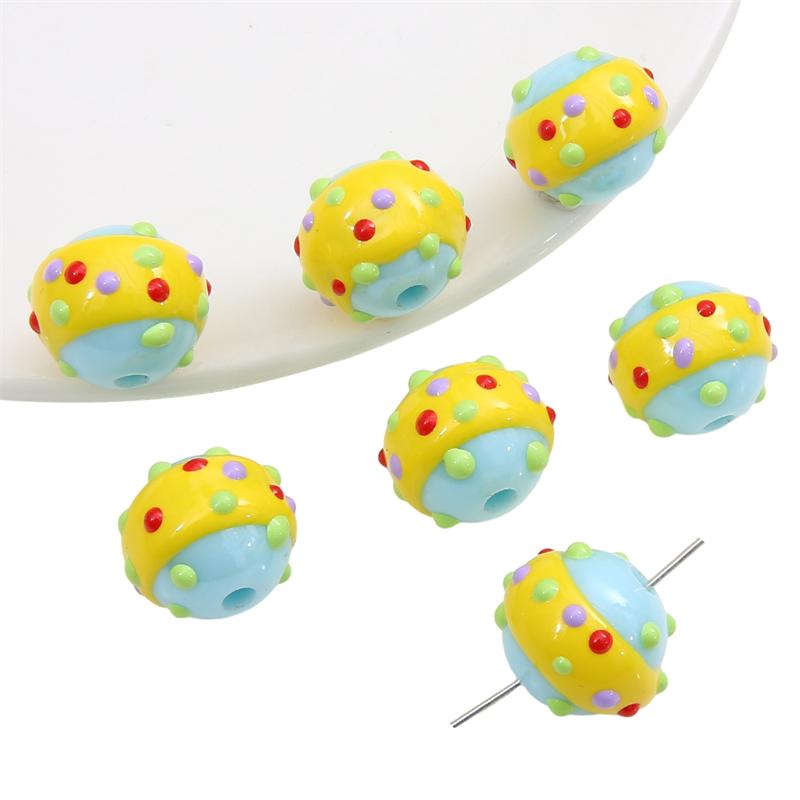 Hand-drawn Acrylic Beads Cute 16mm Spacer Charms for Keychain Jewelry DIY