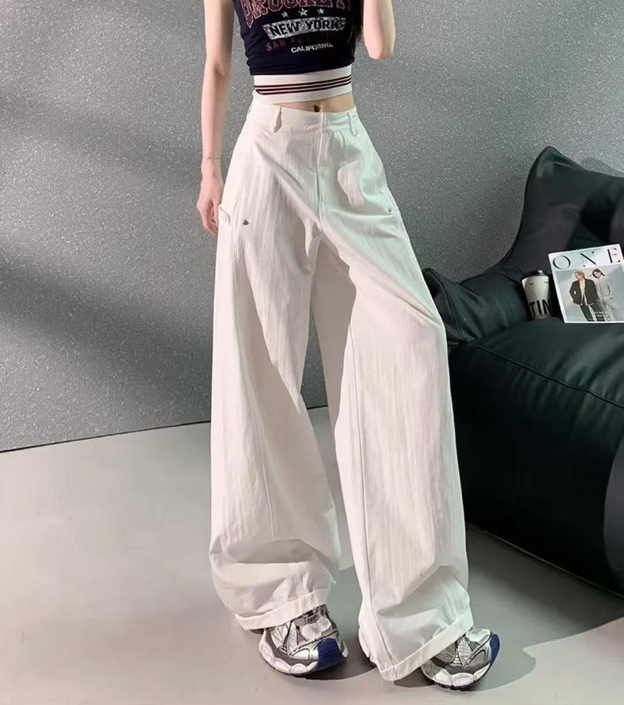 2025 American Style High Waist Sporty Wide Leg Cargo Pants - Slimming, Loose Fit, Quick-Drying