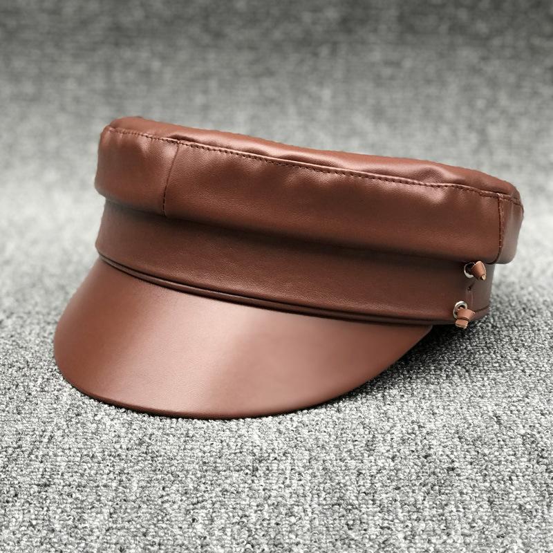 

Clearance Early Autumn Washing Water Pu Leather Simple Hepburn Style Student Flat Top Hat Female Cap Tide M（56-58cm）