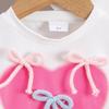 4-7Y Children's Clothing Love Bow Beige Top + Pink Pleated Skirt Set Kids Set Girl Gress
