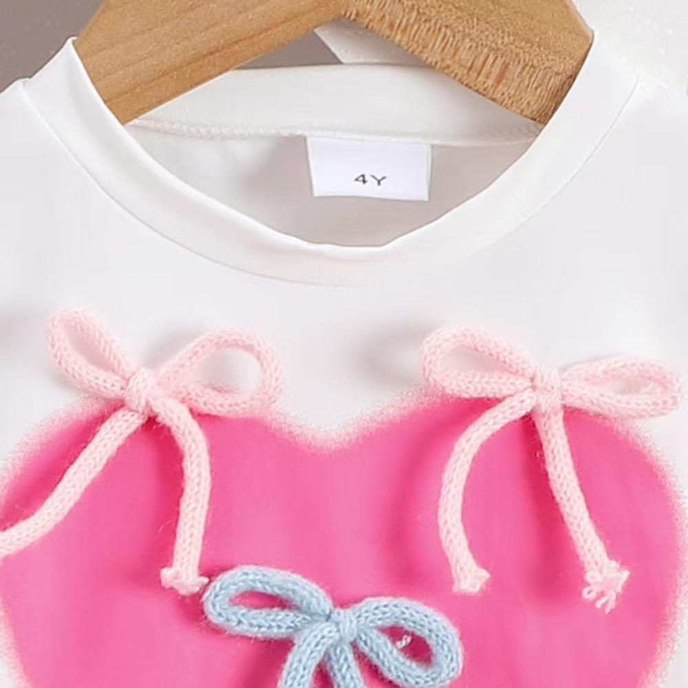 4-7Y Children's Clothing Love Bow Beige Top + Pink Pleated Skirt Set Kids Set Girl Gress