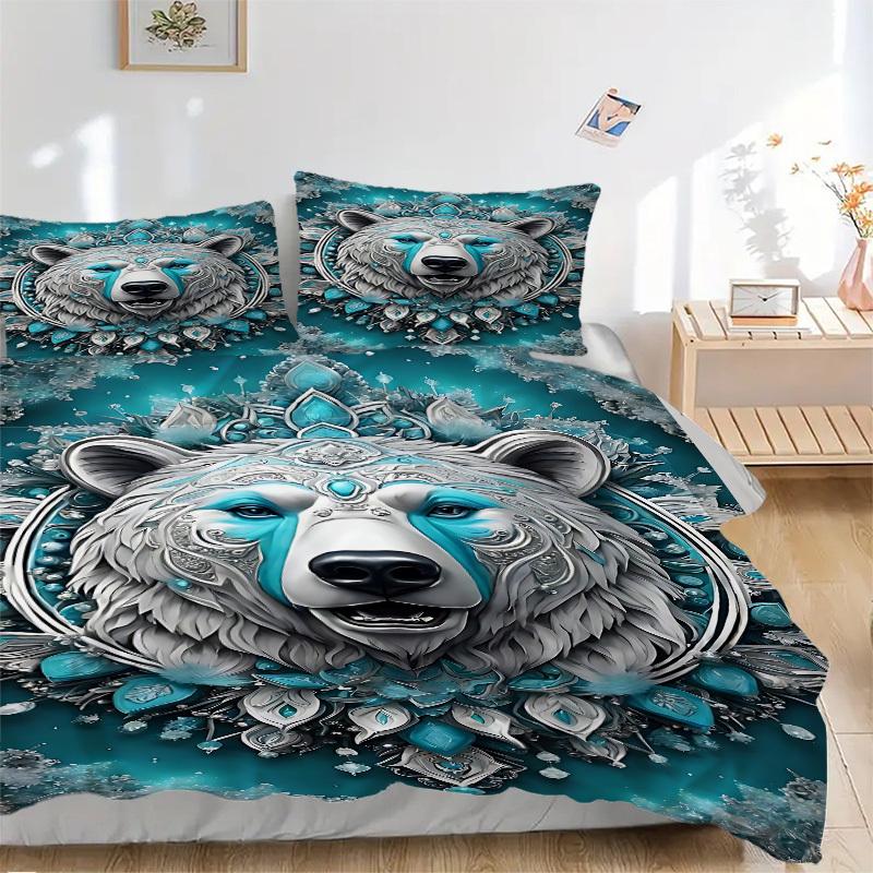 

3pcs Polar Bear Mandala Artwork Duvet Cover Set, 1 Duvet Cover + 2 Pillowcases (No Insert), High-Definition Print, Home & Dorm yy251123013 135x200cm