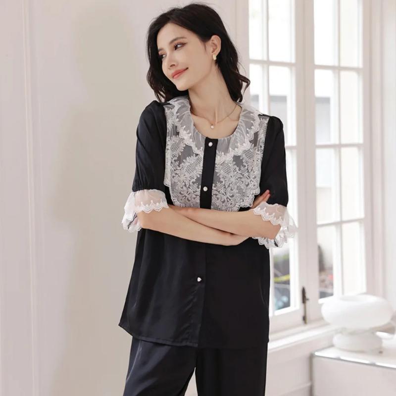 Pajamas Women's Spring Summer  Princess Style Long Sleeve Home Clothes Thin Suit Outer Wearing Spring and Autumn Wear