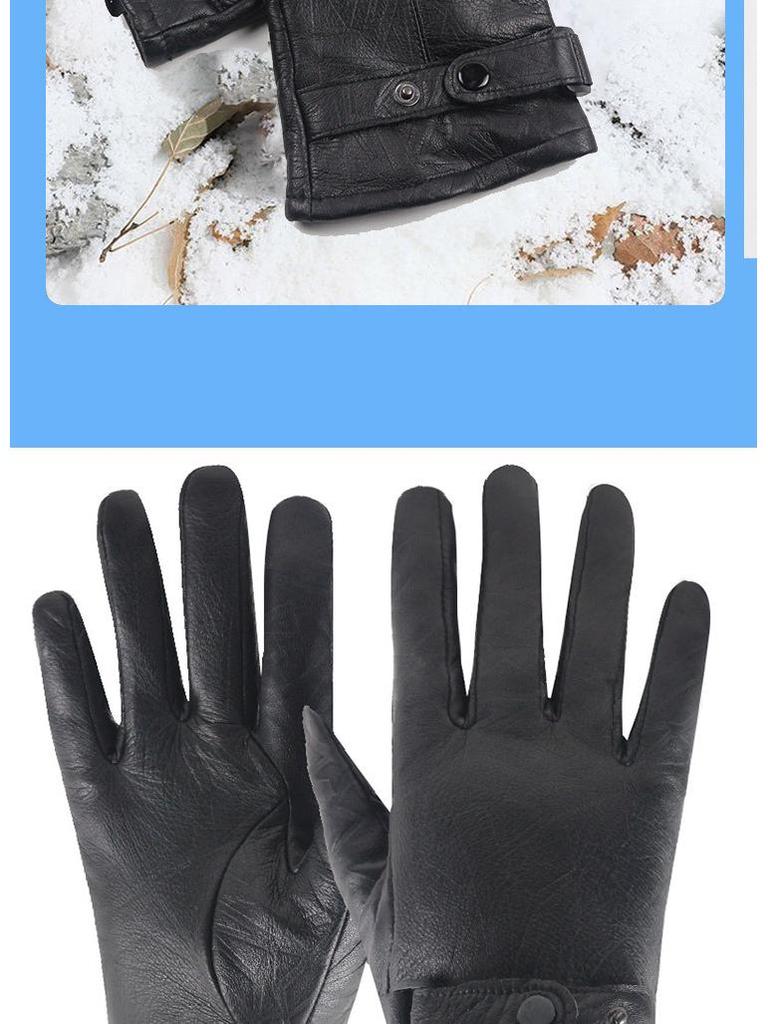 Men's Genuine Leather Winter Gloves - Windproof, Warm Sheepskin with Velvet Lining for Outdoor Sports