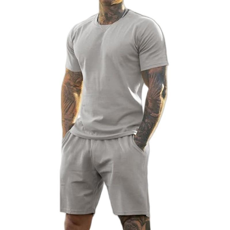 Sommer Herren Kurzarm Sport- und Freizeit Rundhals Fitnessanzug Herren Außenhandel T-Shirt Shorts