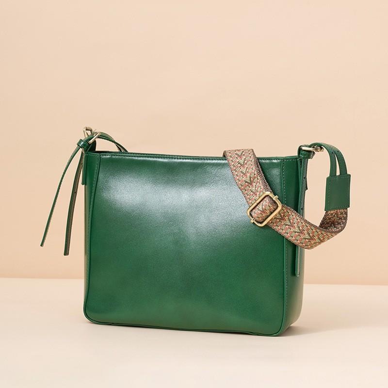 Vintage Vegetable Tanned Cowhide Bucket Bag Women s Trendy Crossbody Shoulder Genuine Leather 8803 26x9x22CM зелёный