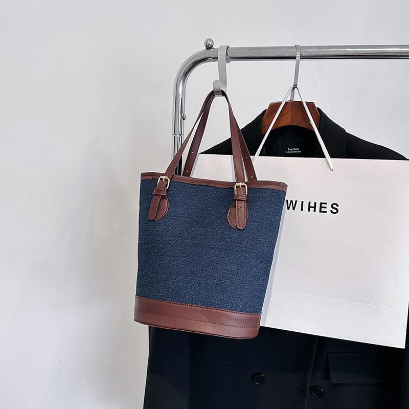 

Stylish Denim Bucket Bag For Women Bright Spring Summer Fashionable Shoulder Tote Bag темно-синий