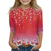 Christmas Day Print Tops For Youth Girls 4-11 Years Round Neck 3/4 Sleeves T-Shirts Trendy Tops Outfit Tees