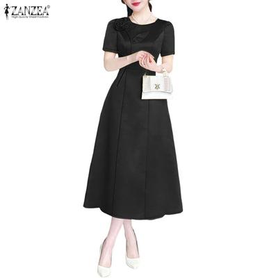 Vestido informal de verano de manga corta con cuello redondo para mujer