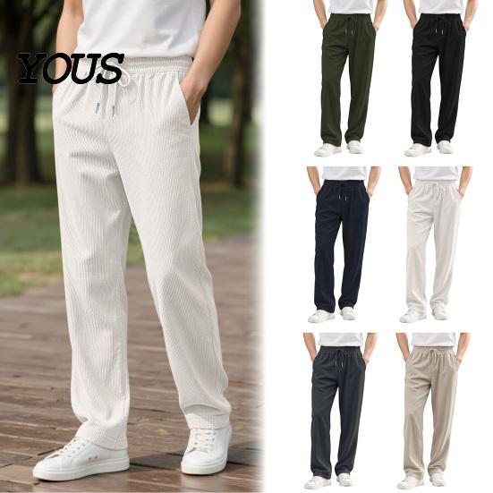 Mens Casual Trousers Men Corduroy Baggy Sweatpants, Drawstring Waist Straight Leg Joggers, Pants Solid Color Athletic for Jogging Gym Workout