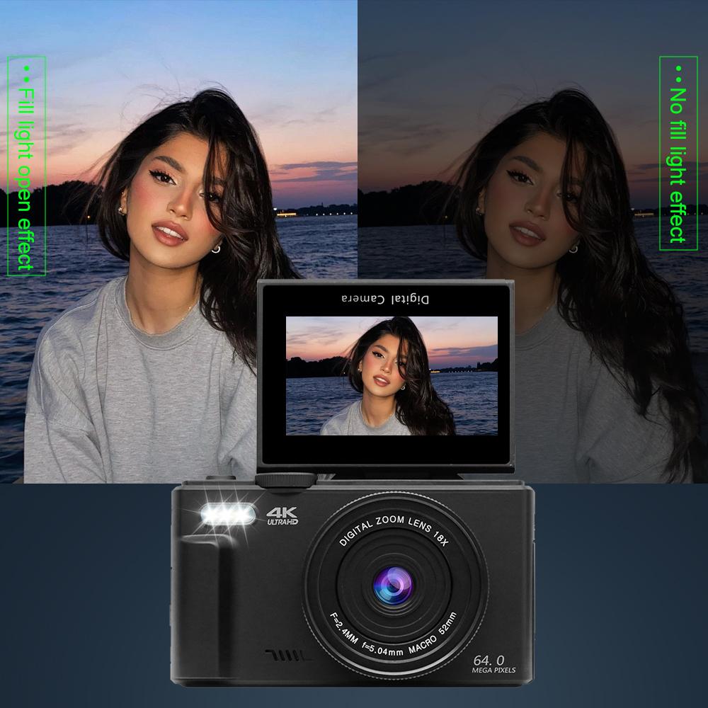 Compact Digital Photography Camera 4K 18X Digital Zoom Vintage Video Recorder YouTube WiFi Webcam 64MP 180° Flip Screen Cameras